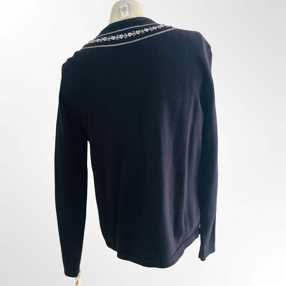Talbots Black 100% Cotton Cardigan Sweater with Sequin and Bead Trim - Picture 3 of 8
